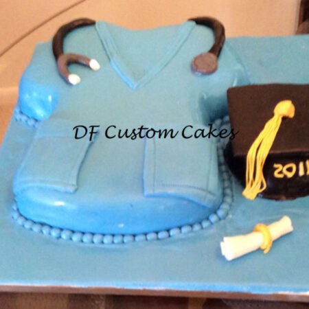Blue scrub nurse graduation cake